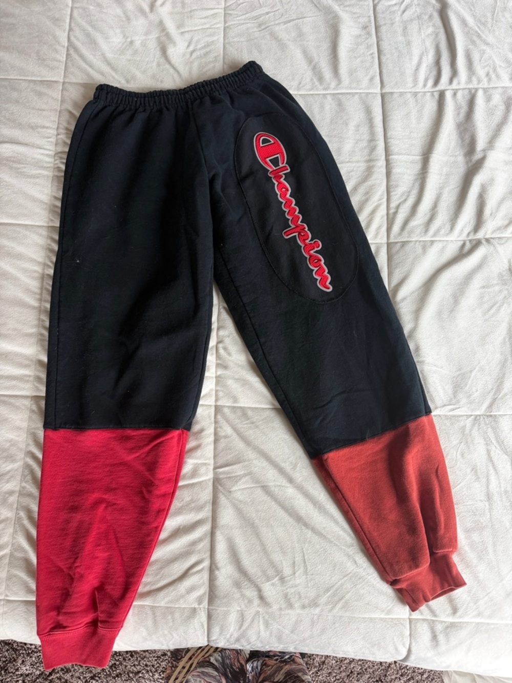 Champion Black Sweatpants with Red Colorblock Cuffs